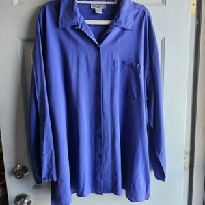 Anna and Frank Woman 100% Silk Button Down Shirt Periwinkle Blue Plus Size 2X